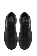 Erkek Siyah Bağcıklı Kalın Tabanlı Deri Sneaker | Derimod