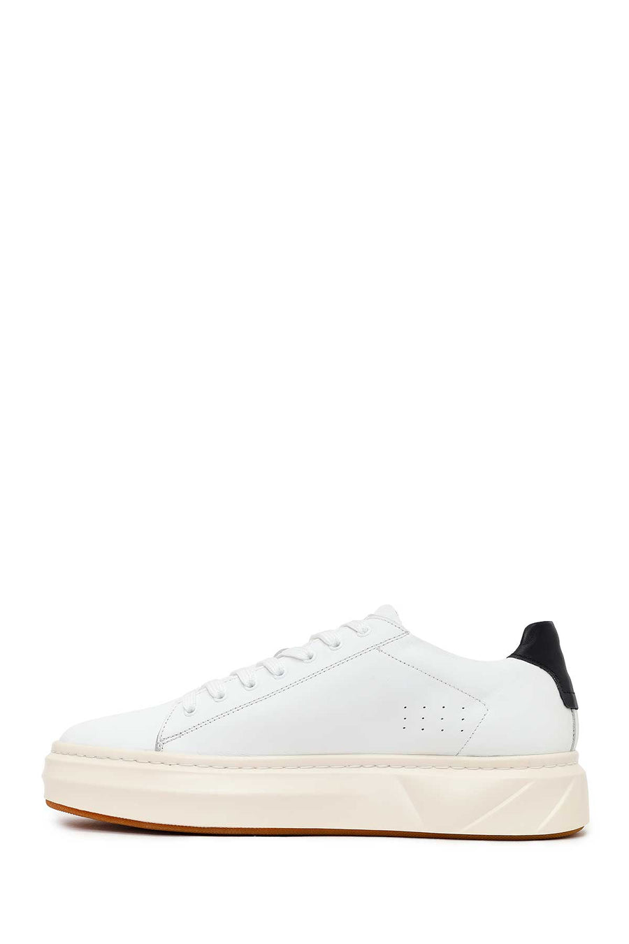 Erkek Beyaz Bağcıklı Kalın Tabanlı Deri Sneaker