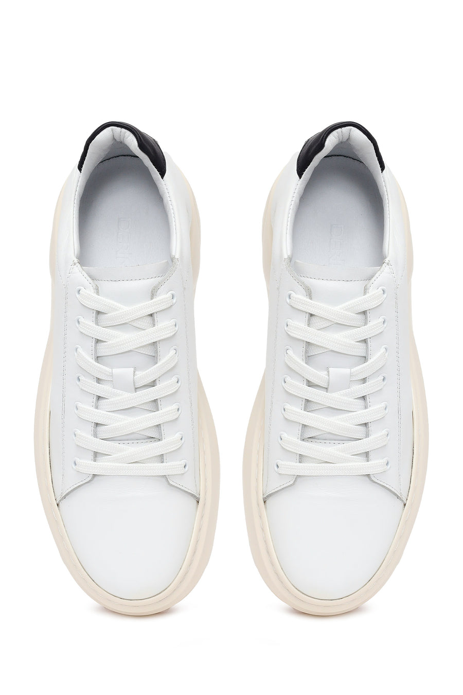 Erkek Beyaz Bağcıklı Kalın Tabanlı Deri Sneaker