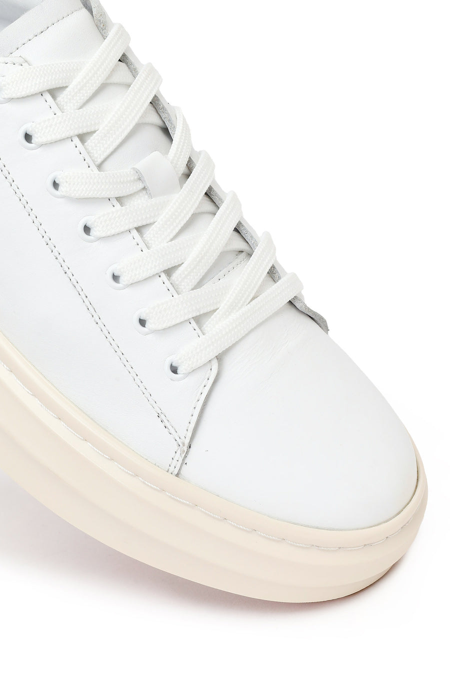 Erkek Beyaz Bağcıklı Kalın Tabanlı Deri Sneaker