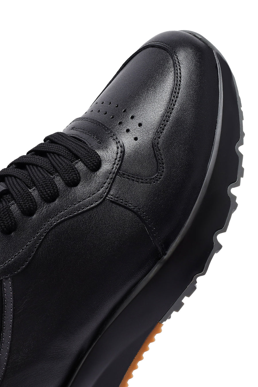 Men's Black Lace-Up Leather Casual Sneakers