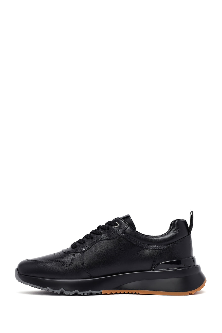Men's Black Lace-Up Leather Casual Sneakers
