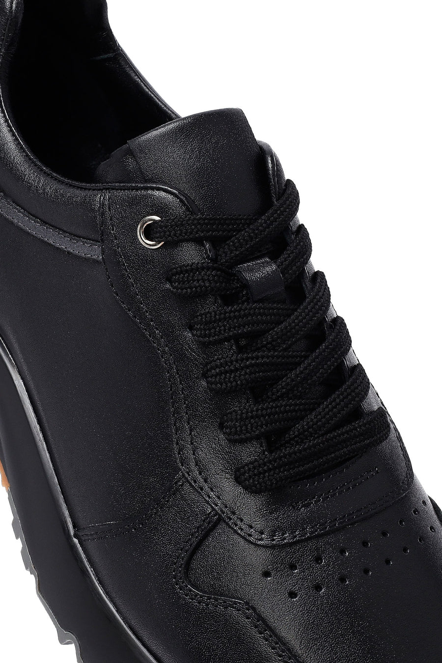 Men's Black Lace-Up Leather Casual Sneakers