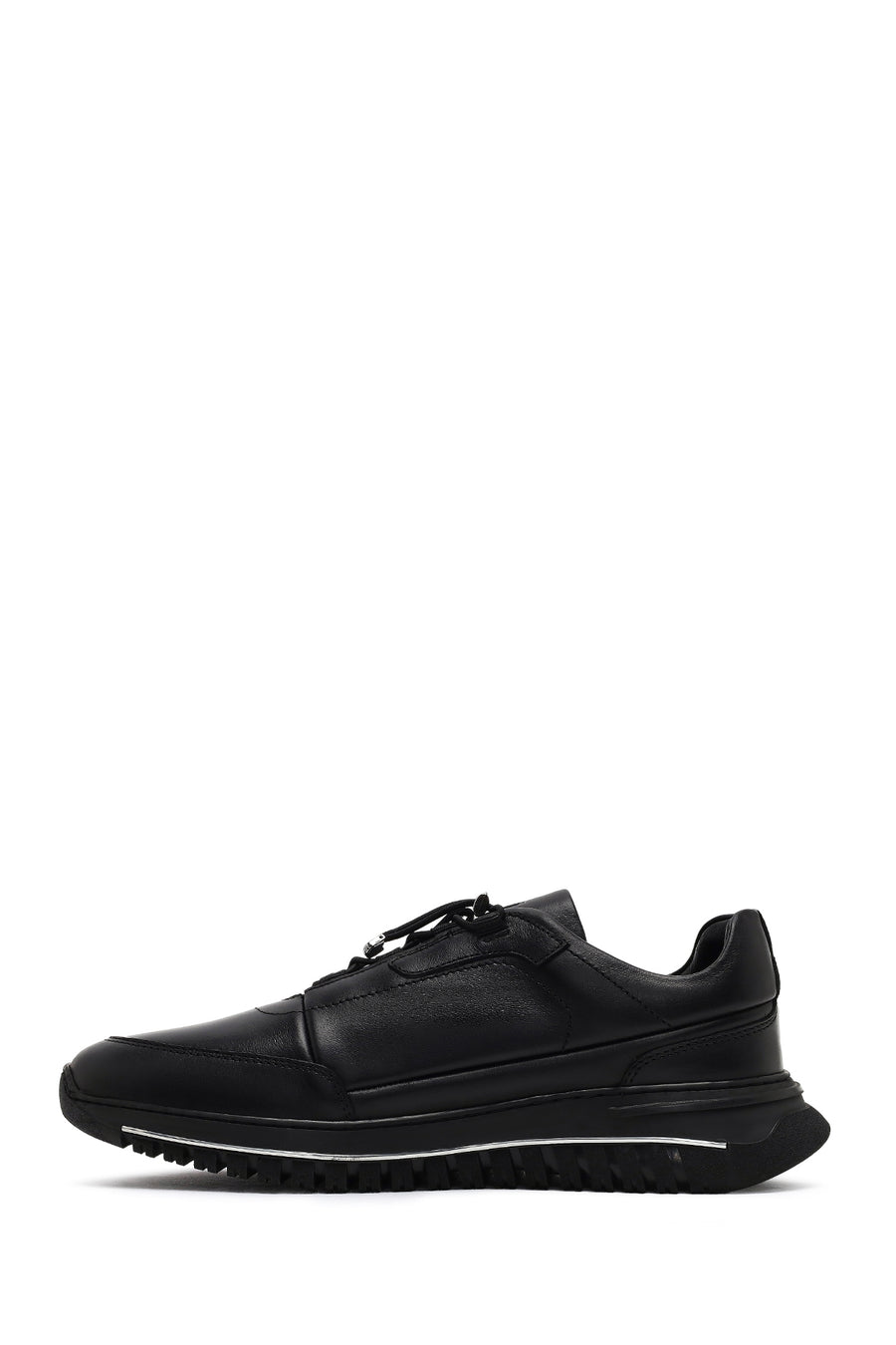Erkek Siyah Bağcıklı Kalın Tabanlı Deri Casual Sneaker