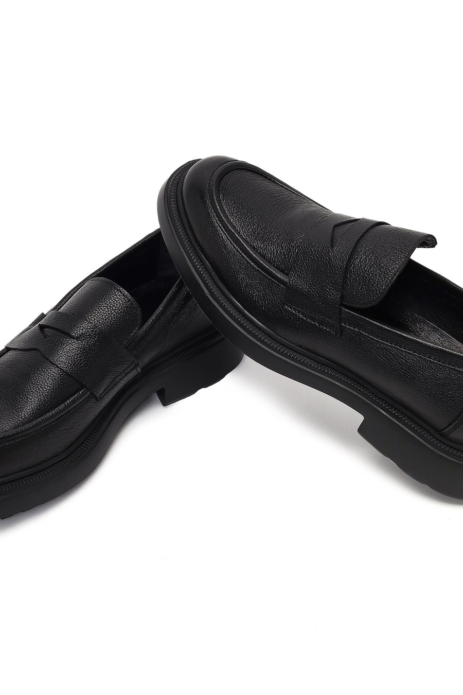 Erkek Siyah Bağcıklı Kalın Tabanlı Deri Casual Sneaker