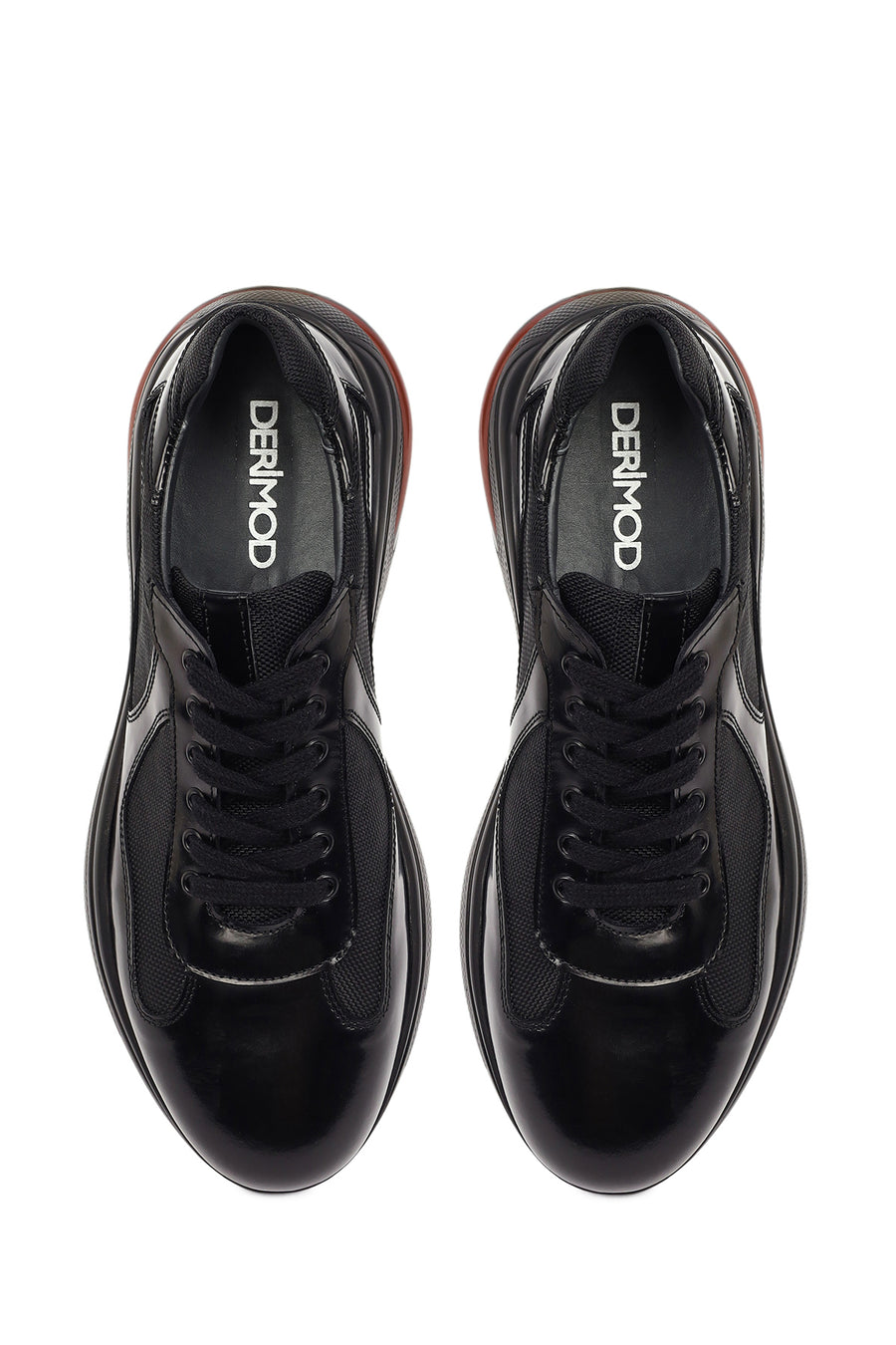 Erkek Siyah Bağcıklı Kalın Tabanlı Deri Casual Sneaker