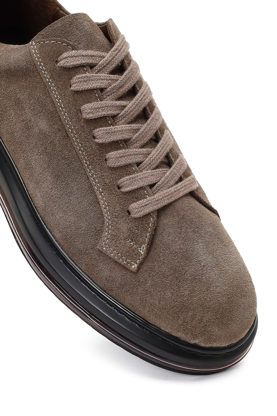 Men's Mink Lace-Up Thick-Soled Suede Leather Sneaker