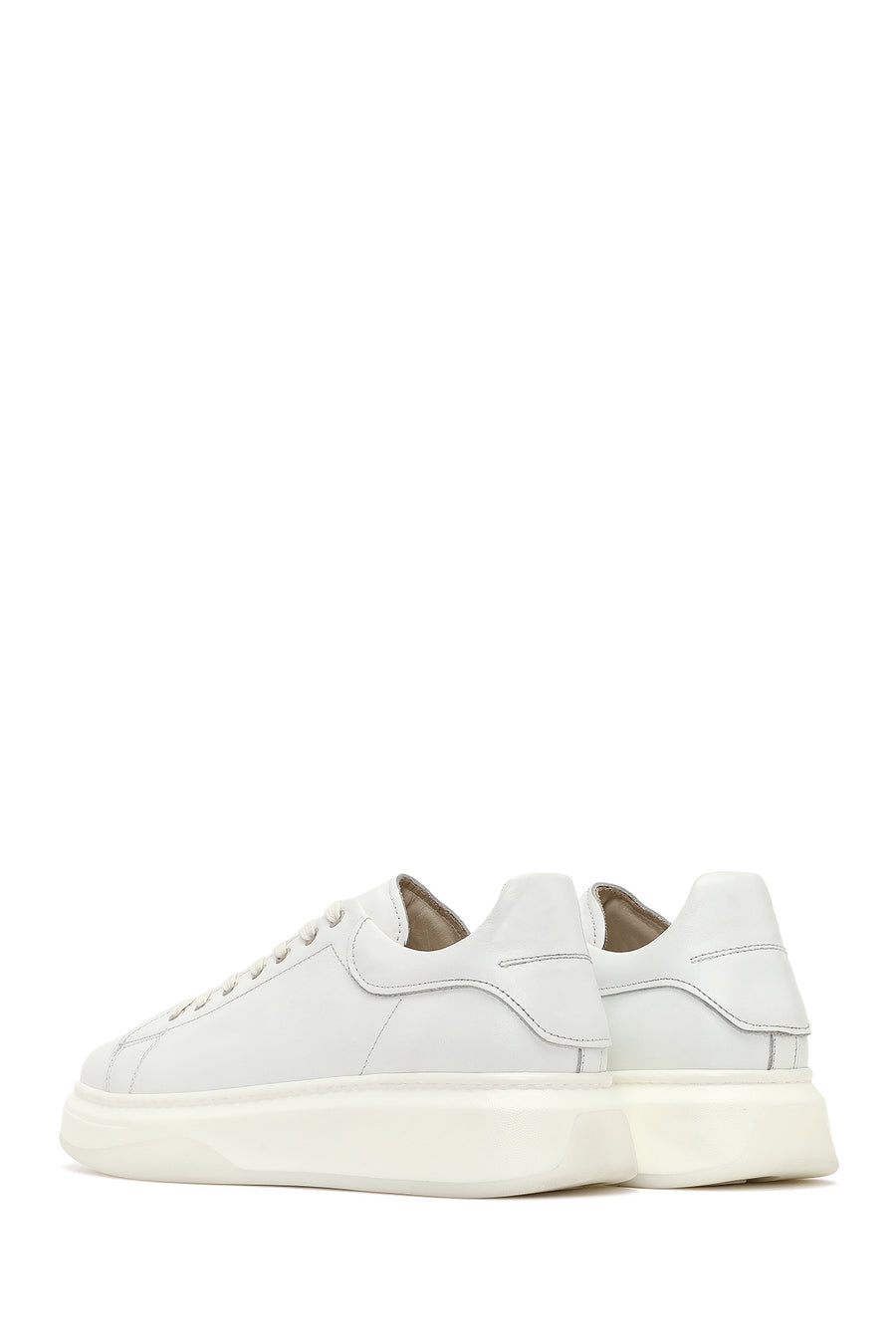 Erkek Beyaz Bağcıklı Kalın Tabanlı Deri Sneaker