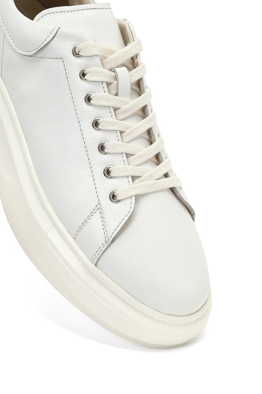 Erkek Beyaz Bağcıklı Kalın Tabanlı Deri Sneaker