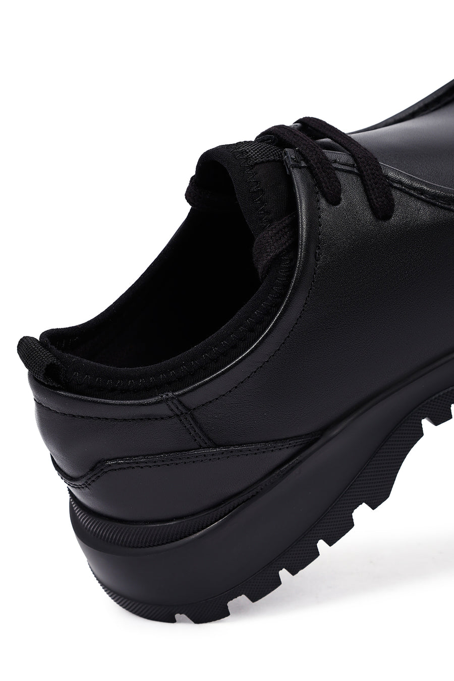Men's Black Lace-Up Thick-Soled Leather Casual Shoes