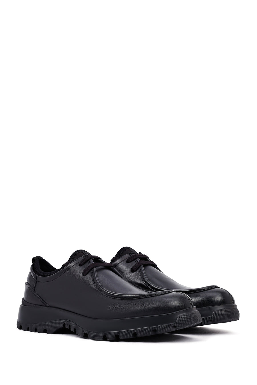 Men's Black Lace-Up Thick-Soled Leather Casual Shoes