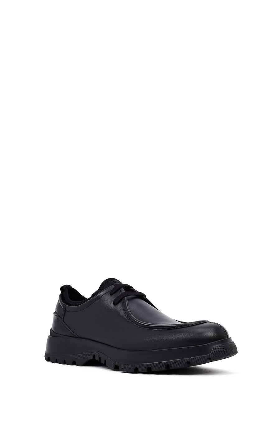 Men's Black Lace-Up Thick-Soled Leather Casual Shoes