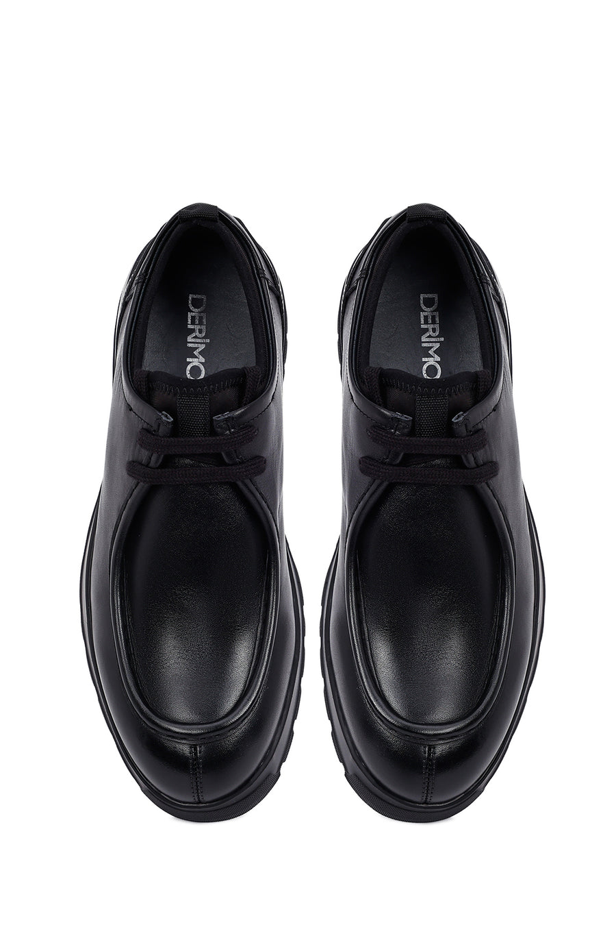 Men's Black Lace-Up Thick-Soled Leather Casual Shoes