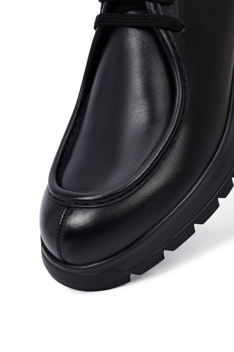 Men's Black Lace-Up Thick-Soled Leather Casual Shoes