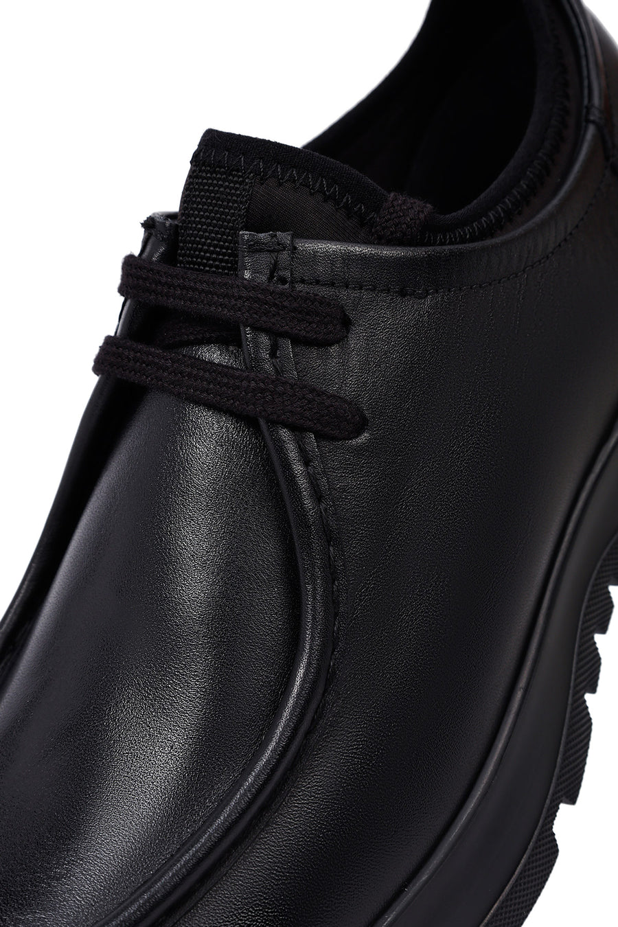 Men's Black Lace-Up Thick-Soled Leather Casual Shoes