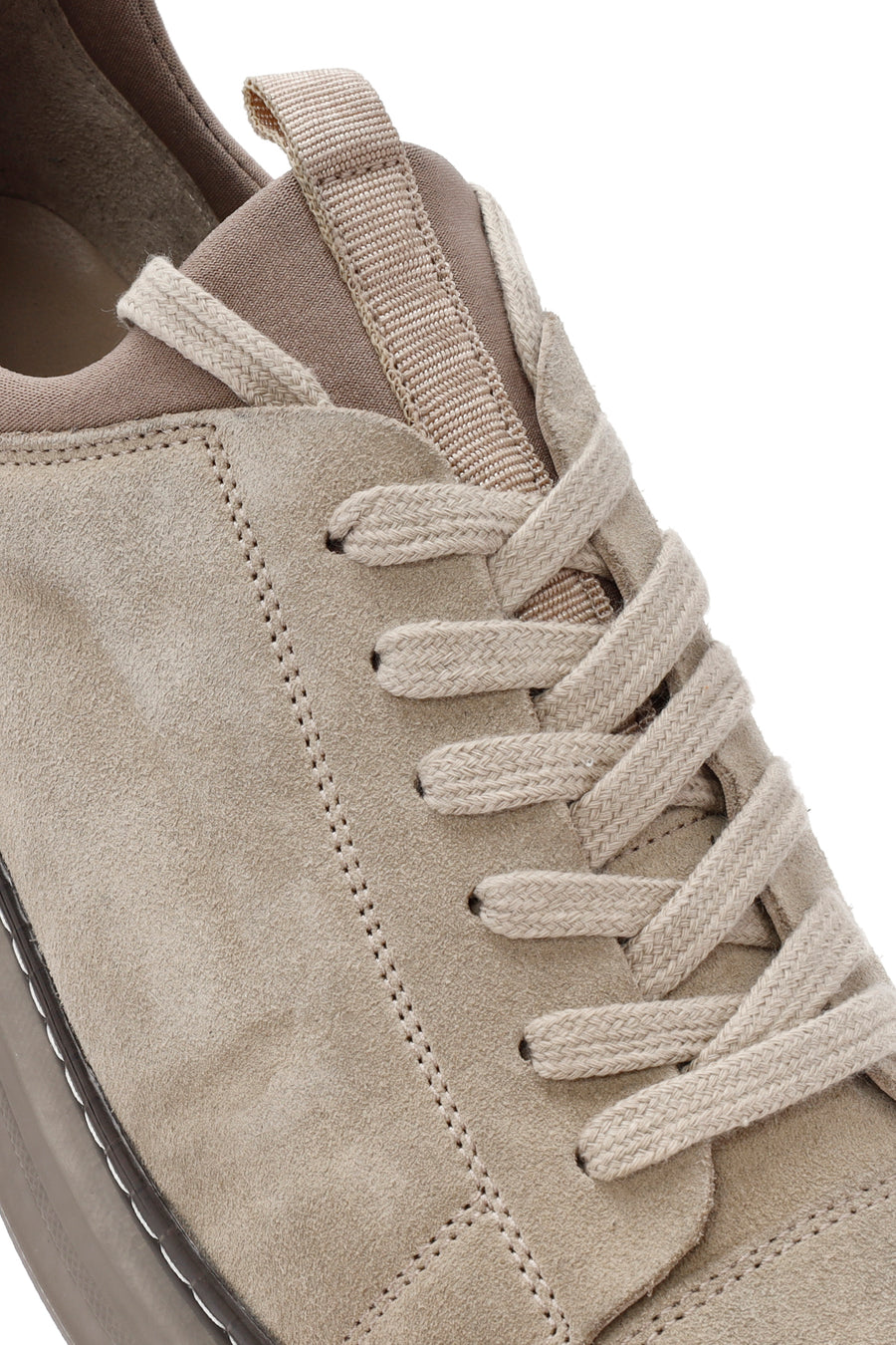 Men's Beige Lace-Up Suede Leather Sneakers