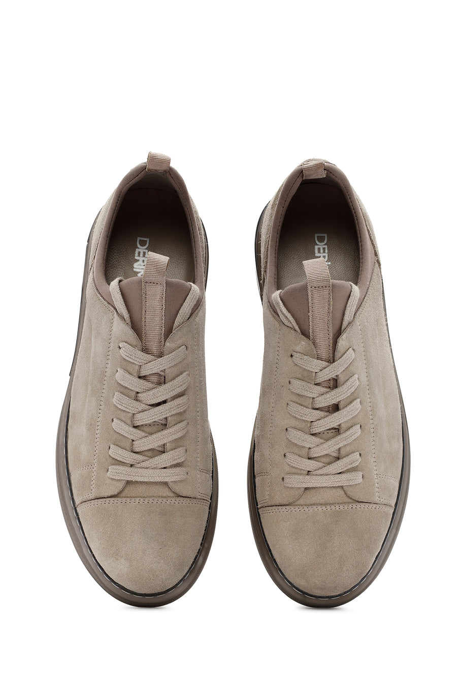 Men's Beige Lace-Up Suede Leather Sneakers