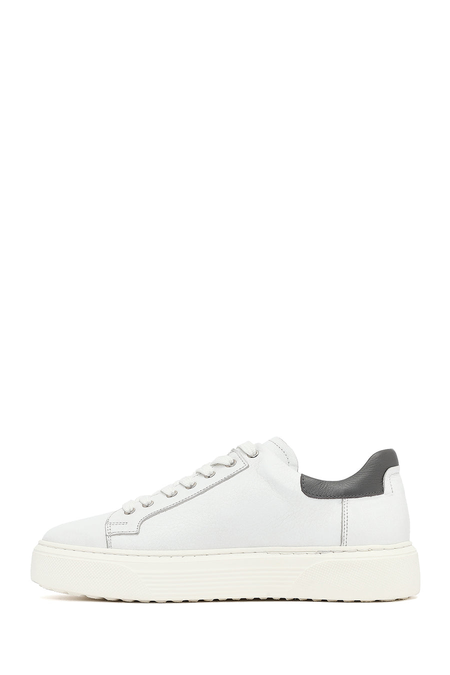 Erkek Beyaz Bağcıklı Kalın Tabanlı Deri Sneaker