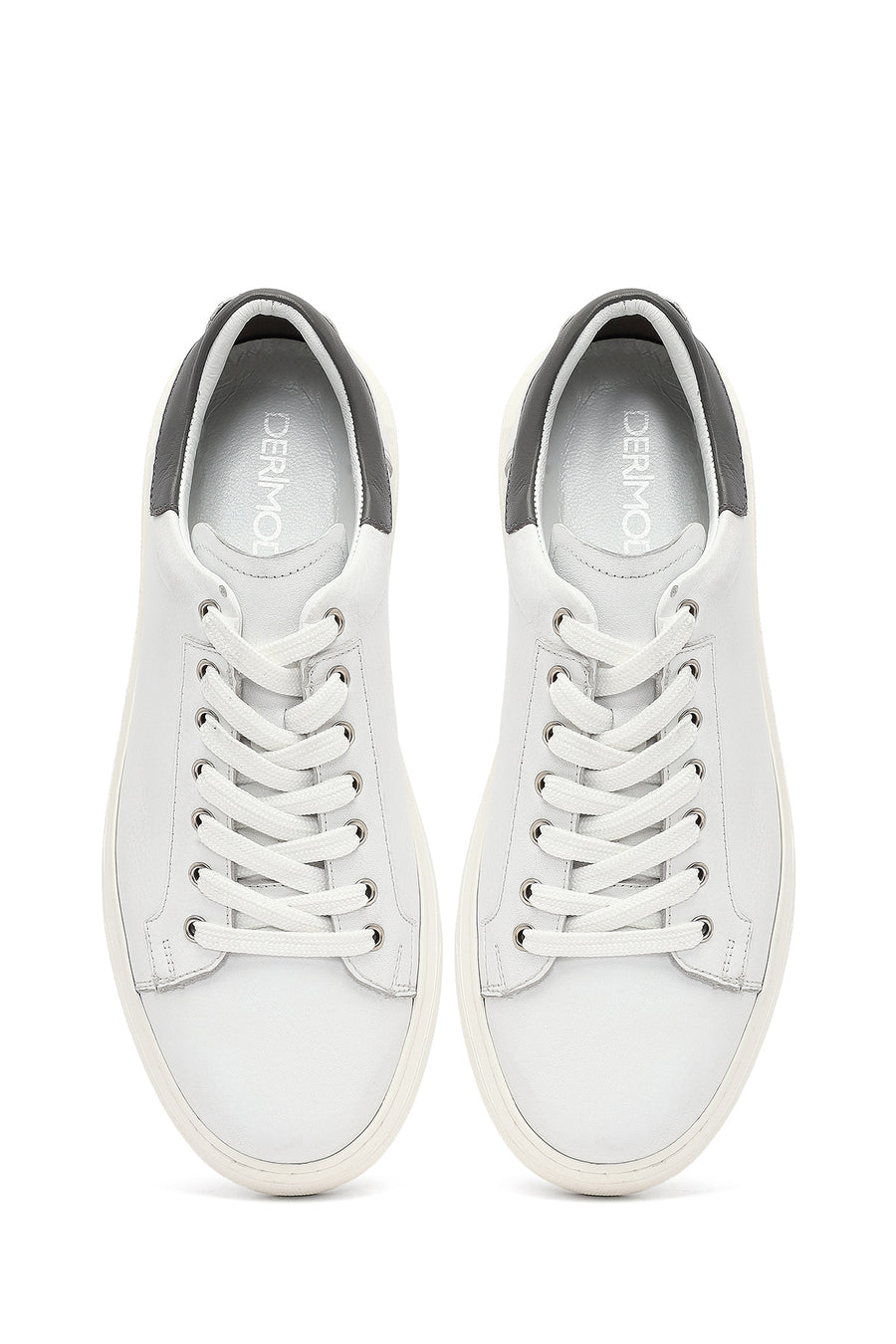 Erkek Beyaz Bağcıklı Kalın Tabanlı Deri Sneaker