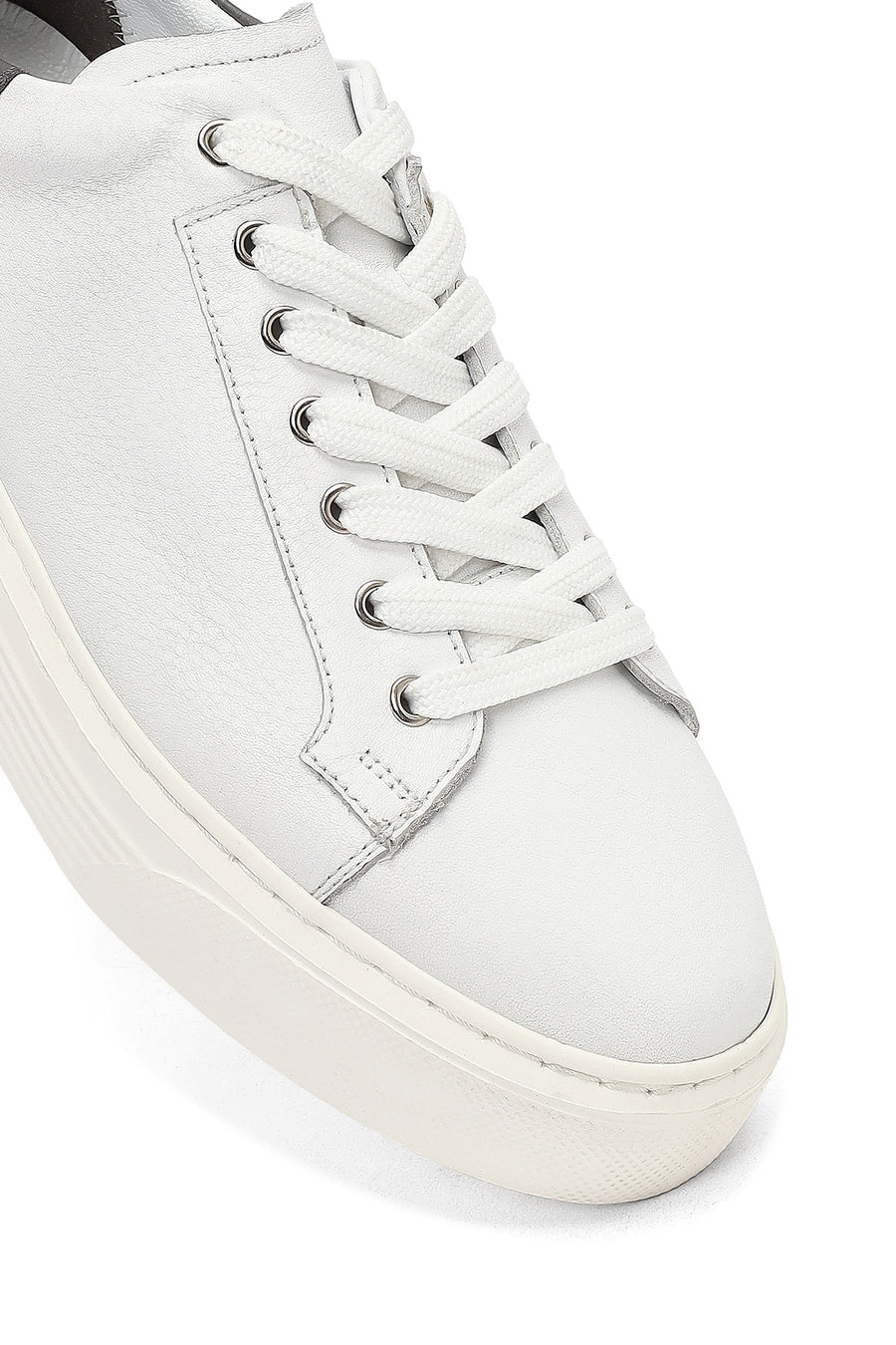 Erkek Beyaz Bağcıklı Kalın Tabanlı Deri Sneaker