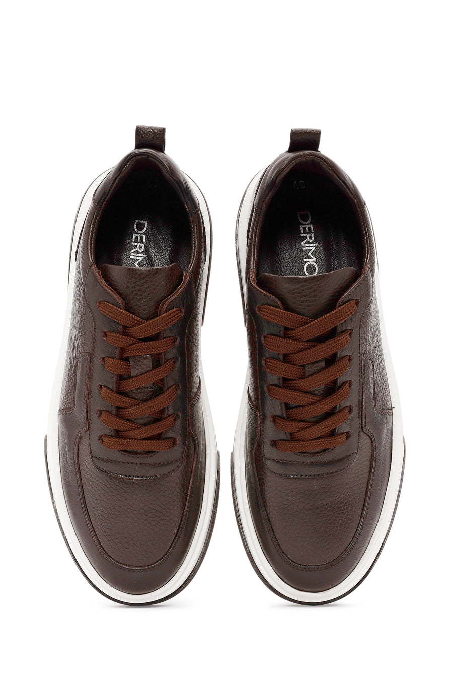 Erkek Kahverengi Bağcıklı Kalın Tabanlı Deri Sneaker