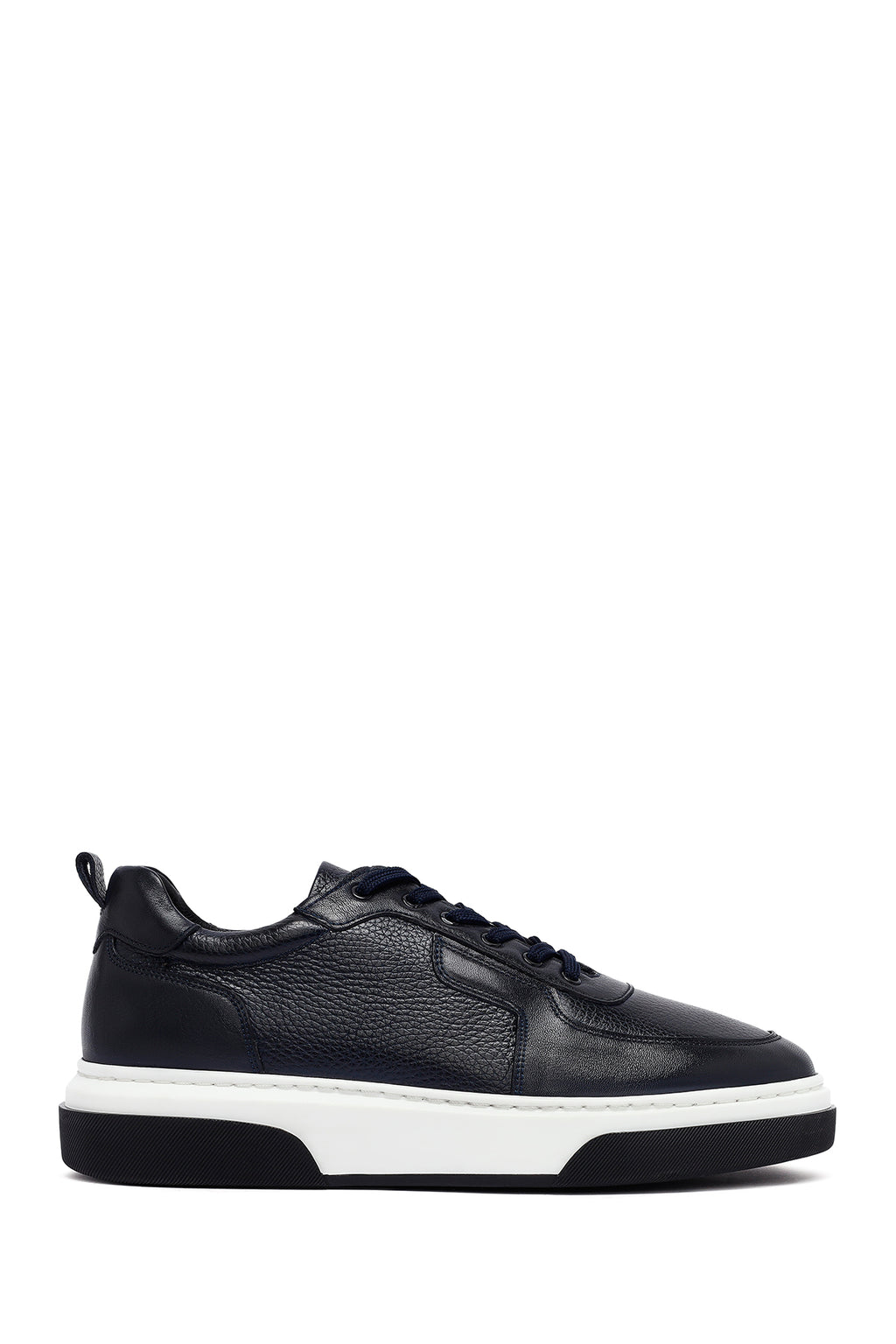 Erkek Lacivert Bağcıklı Kalın Tabanlı Deri Sneaker