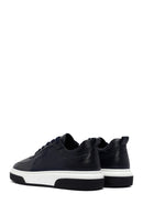 Erkek Lacivert Bağcıklı Kalın Tabanlı Deri Sneaker | Derimod