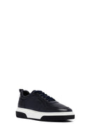 Erkek Lacivert Bağcıklı Kalın Tabanlı Deri Sneaker | Derimod
