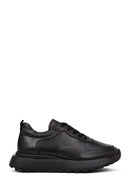 Erkek Siyah Bağcıklı Kalın Tabanlı Deri Sneaker | Derimod