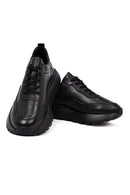 Erkek Siyah Bağcıklı Kalın Tabanlı Deri Sneaker | Derimod