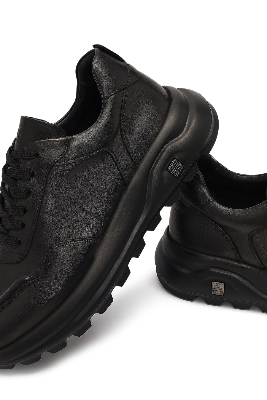 Men's Black Lace-Up Thick-Soled Leather Sneaker