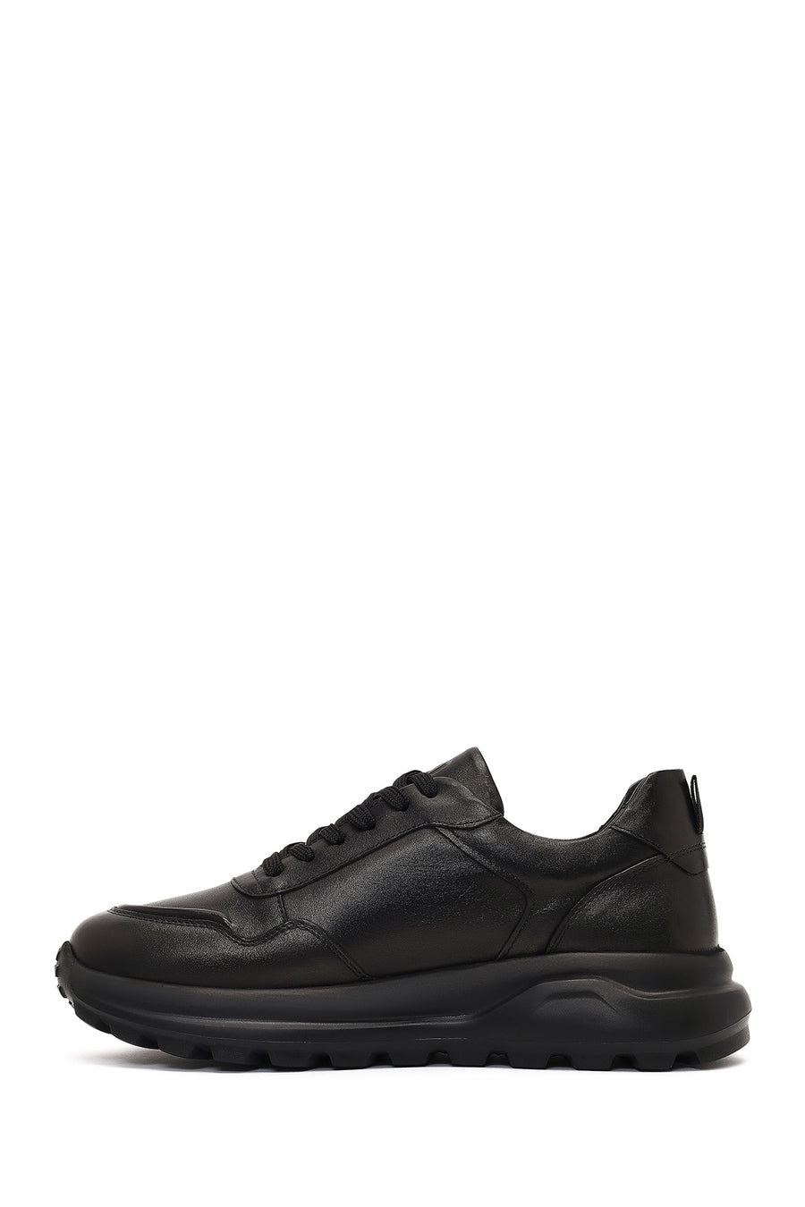 Men's Black Lace-Up Thick-Soled Leather Sneaker