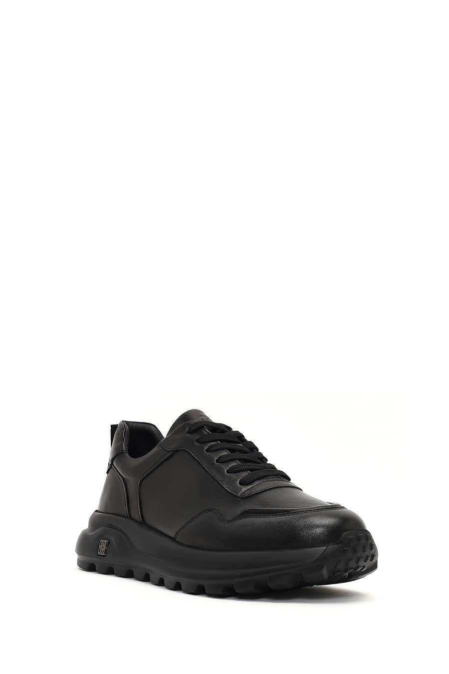 Men's Black Lace-Up Thick-Soled Leather Sneaker
