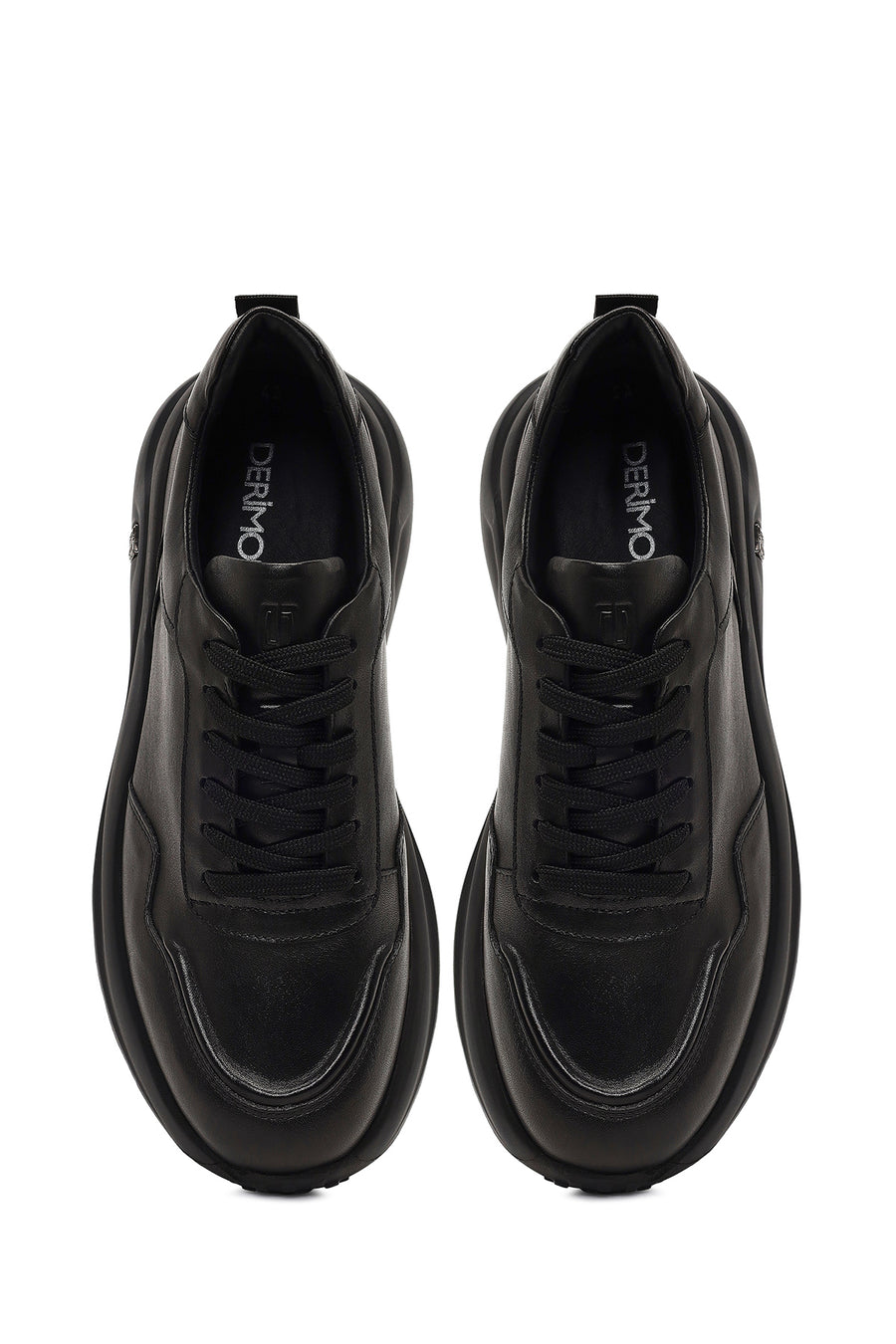 Men's Black Lace-Up Thick-Soled Leather Sneaker