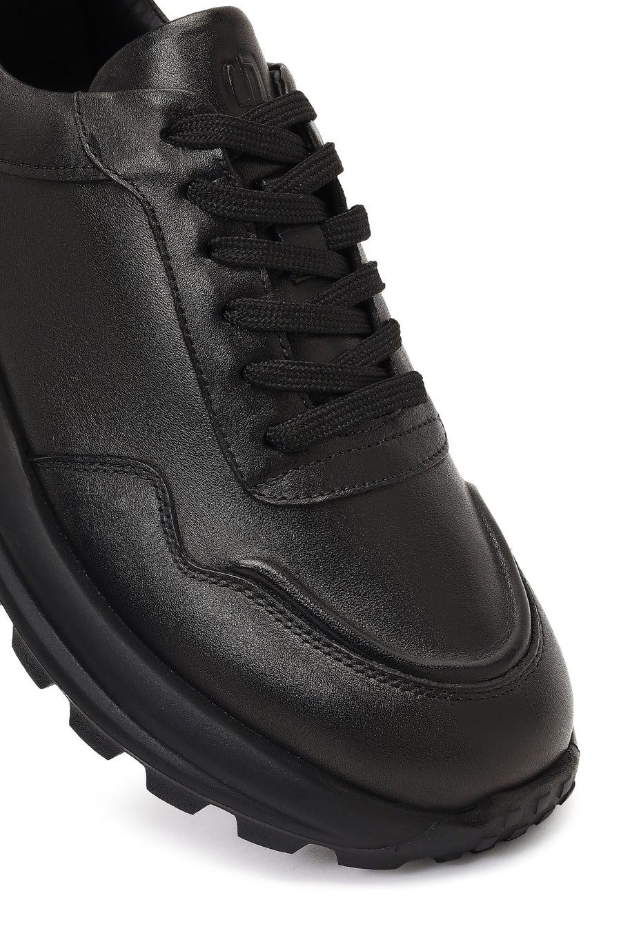 Men's Black Lace-Up Thick-Soled Leather Sneaker