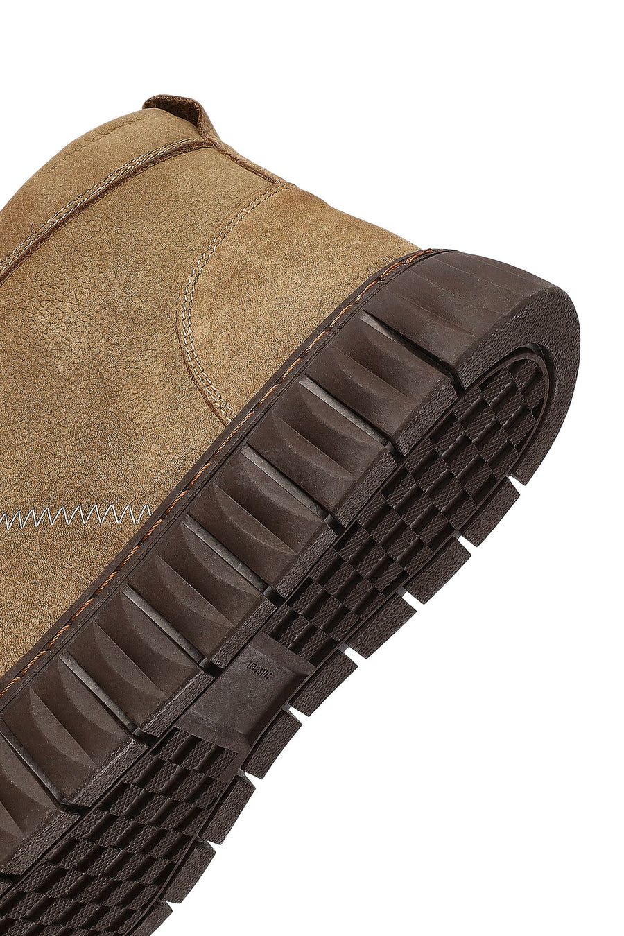 Men's Beige Zippered Lace-Up Nubuck Leather Ankle Boots