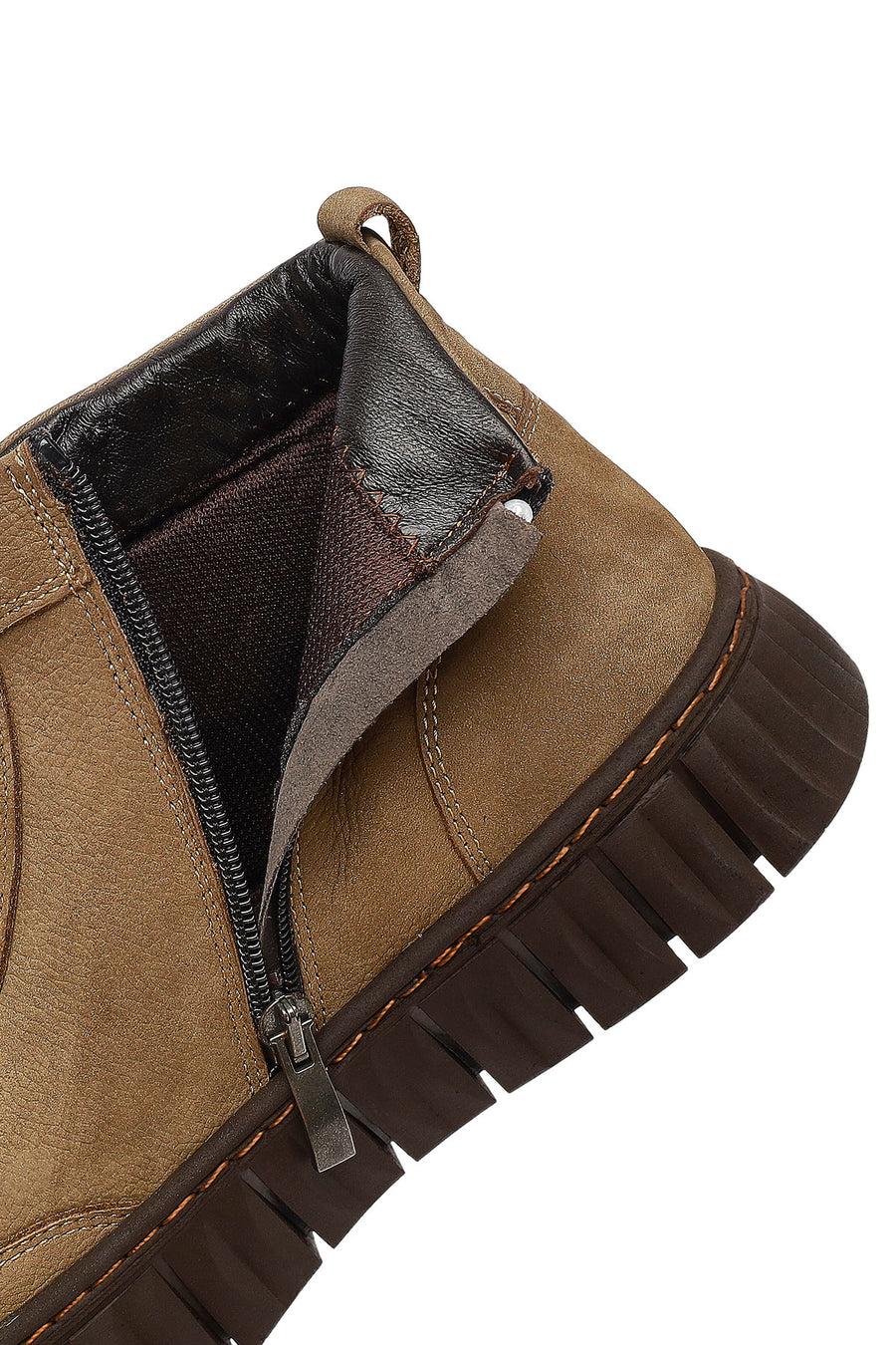 Men's Beige Zippered Lace-Up Nubuck Leather Ankle Boots