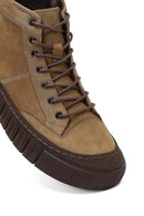 Men's Beige Zippered Lace-Up Nubuck Leather Ankle Boots | Derimod
