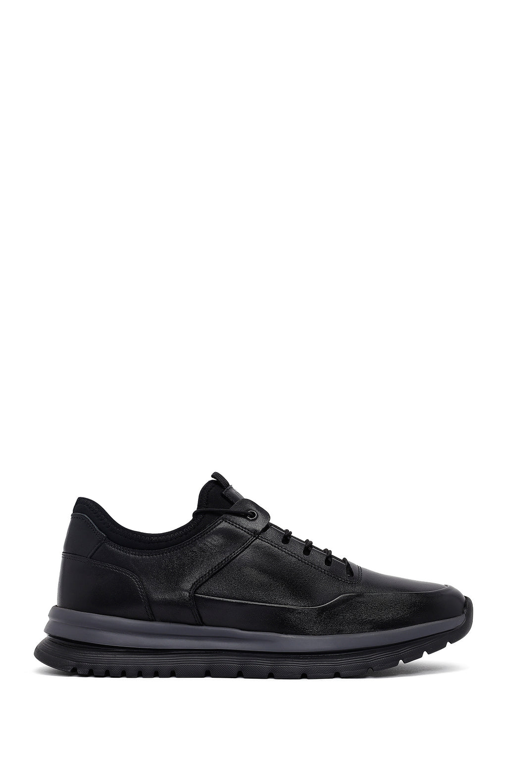 Erkek Siyah Bağcıklı Deri Casual Sneaker