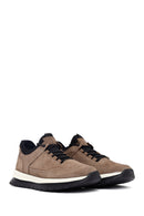 Erkek Vizon Bağcıklı Nubuk Deri Casual Sneaker | Derimod