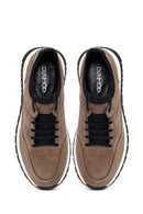 Erkek Vizon Bağcıklı Nubuk Deri Casual Sneaker | Derimod
