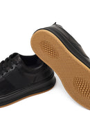 Erkek Siyah Bağcıklı Kalın Tabanlı Deri Sneaker | Derimod