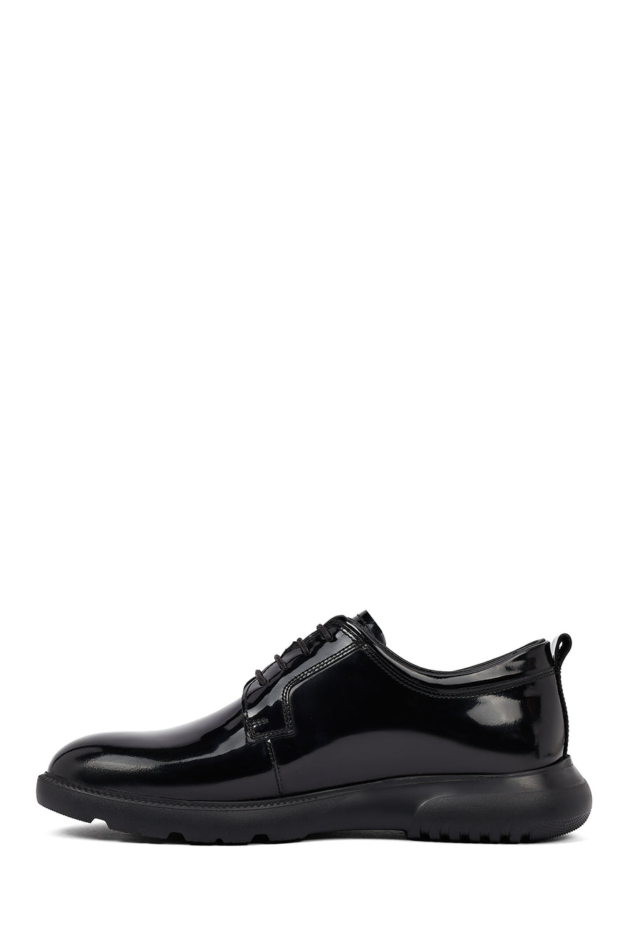 Men's Black Lace-Up Thick-Soled Leather Casual Shoe