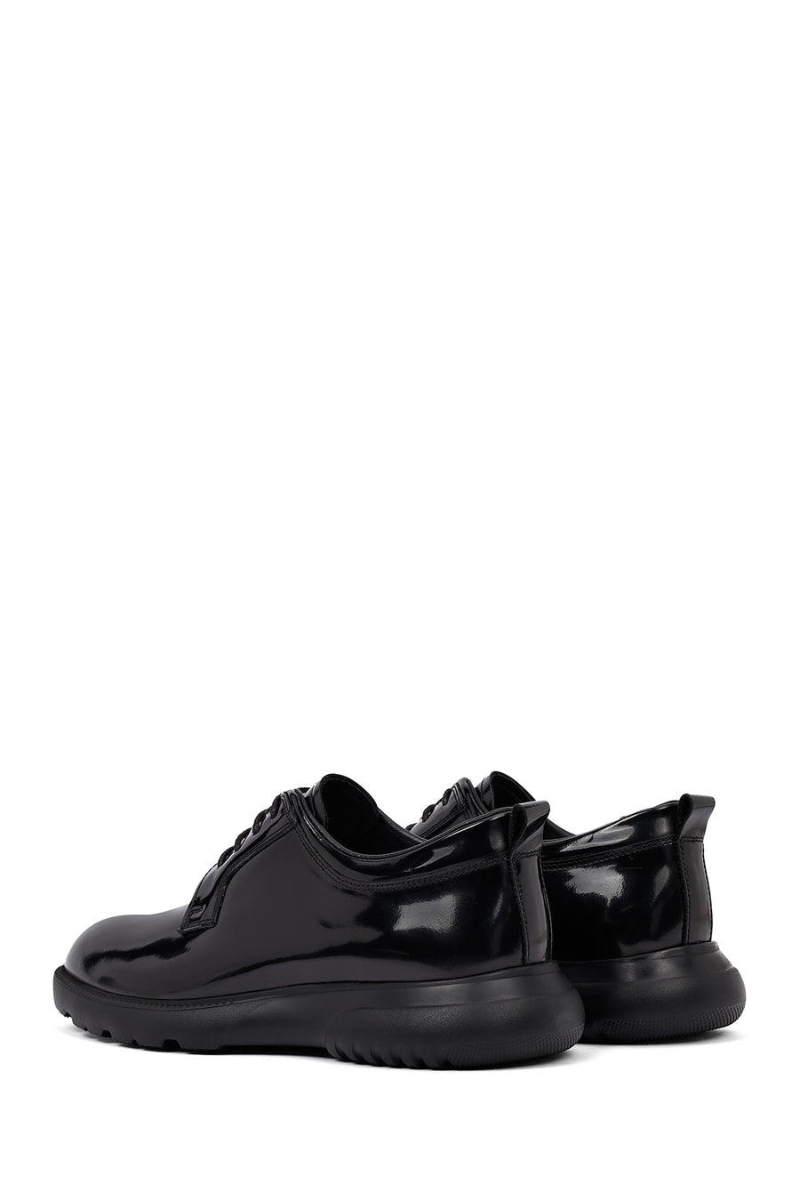 Men's Black Lace-Up Thick-Soled Leather Casual Shoe