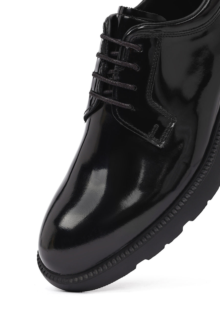 Men's Black Lace-Up Thick-Soled Leather Casual Shoe