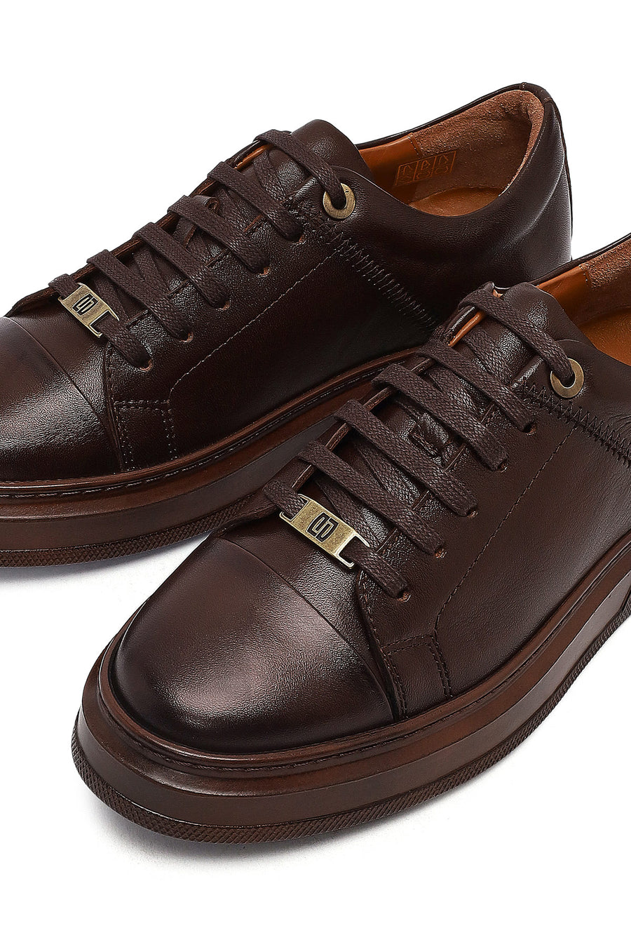 Erkek Kahverengi Bağcıklı Deri Sneaker