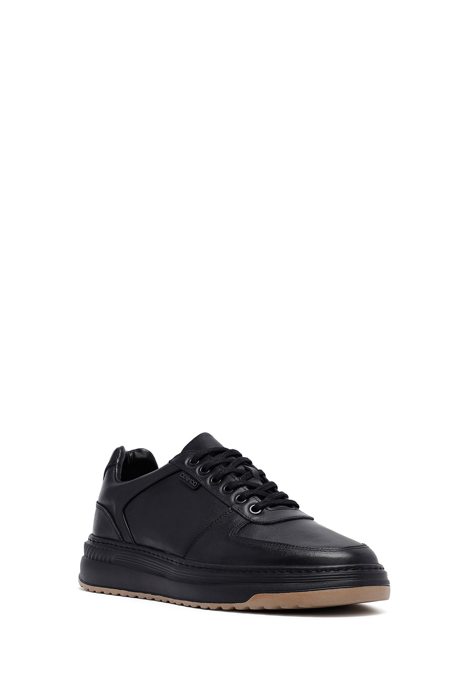 Erkek Siyah Bağcıklı Kalın Tabanlı Deri Sneaker