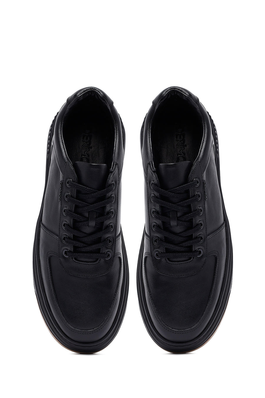 Erkek Siyah Bağcıklı Kalın Tabanlı Deri Sneaker