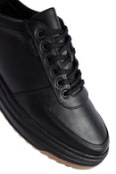 Erkek Siyah Bağcıklı Kalın Tabanlı Deri Sneaker | Derimod