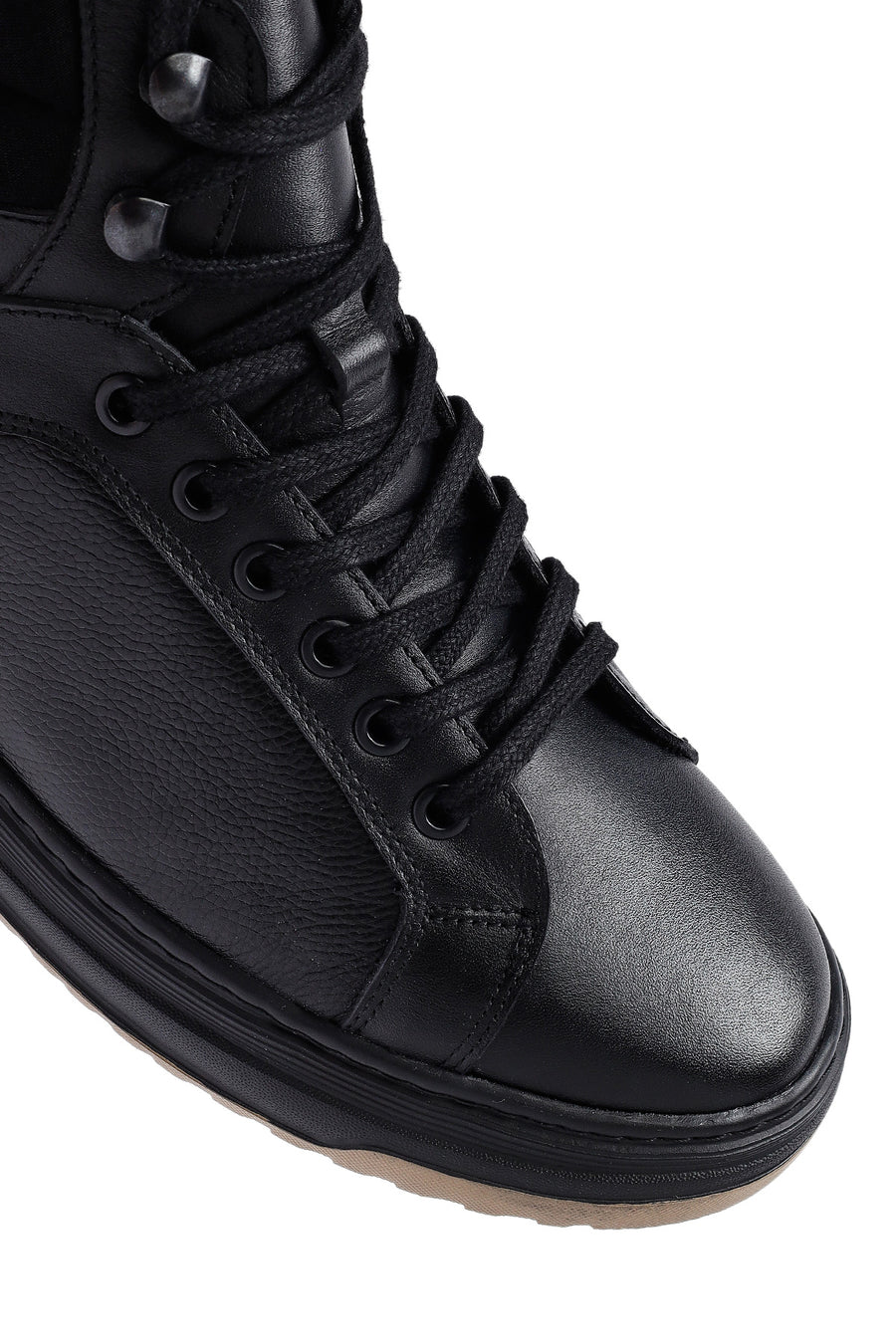 Men's Black Lace-Up Leather Sports Boots